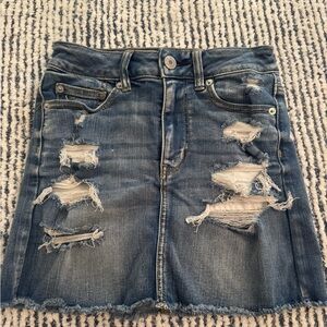 Women American Eagle Outfitters Blue Distressed Denim Skirt